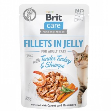Brit Care Cat Fillets in Jelly with Tender Turkey & Shrimps 85g  Carton (24 Pouches)